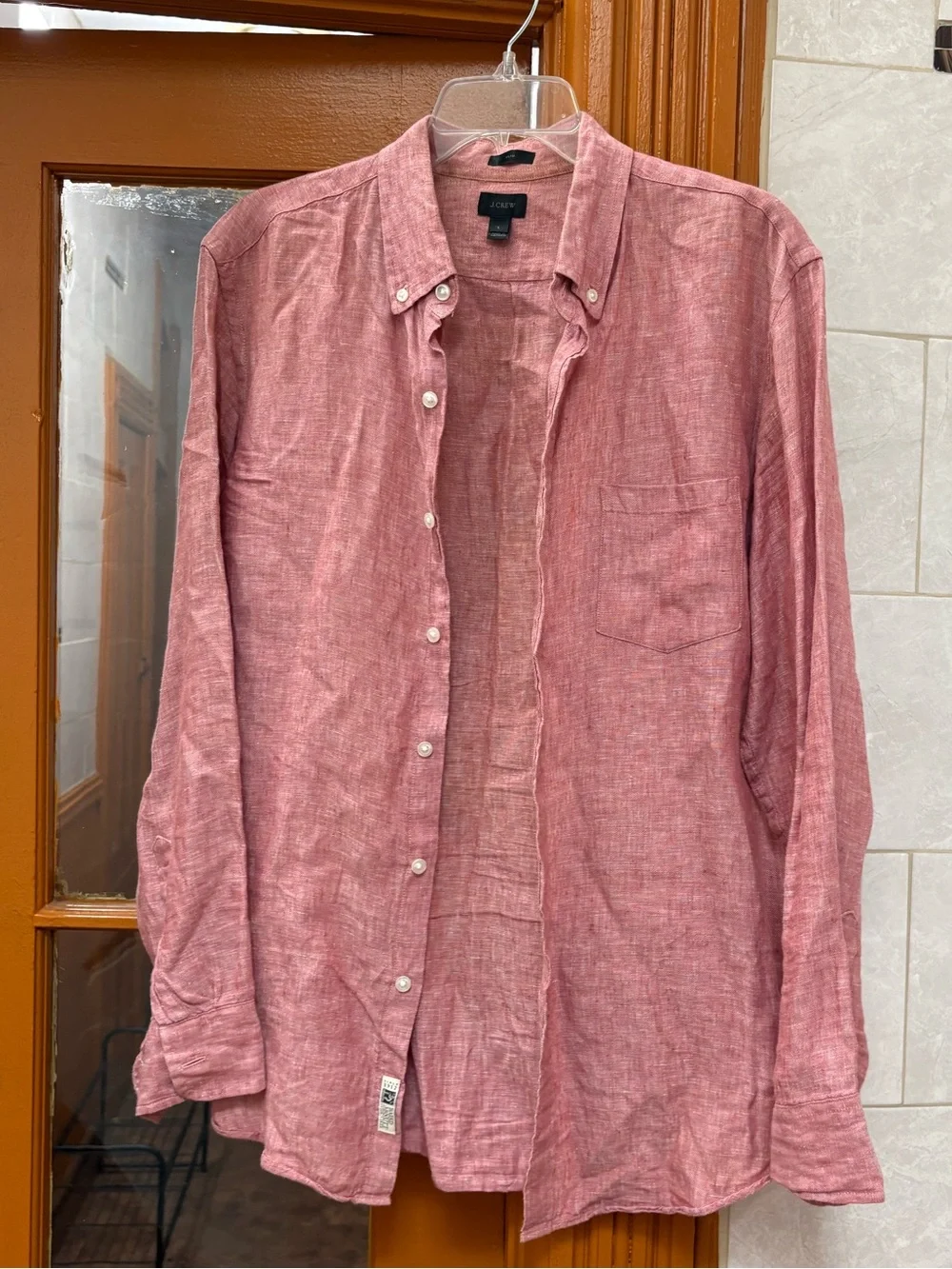 J. Crew Men's Linen Button-Down Shirt in Rose Pink